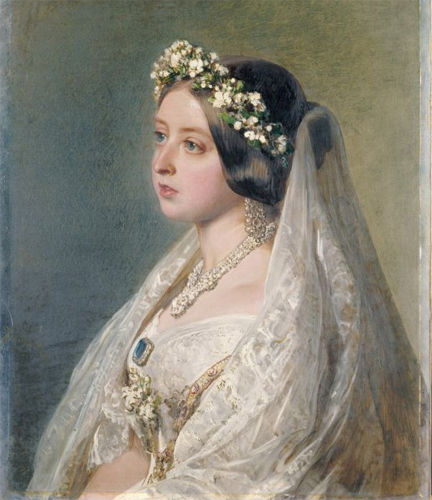 Queen Victoria in her white wedding dress