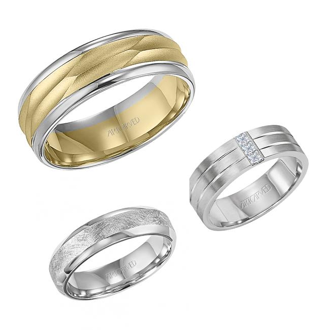 A selection of Artcarved wedding bands and mens rings