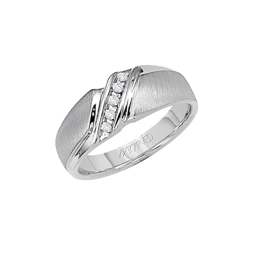 This men's diamond ring features five diamonds.