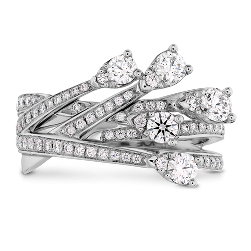 The Cross Over Diamond Ring has numerous diamonds.