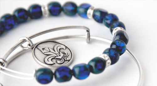 Blue beaded bangle bracelet.