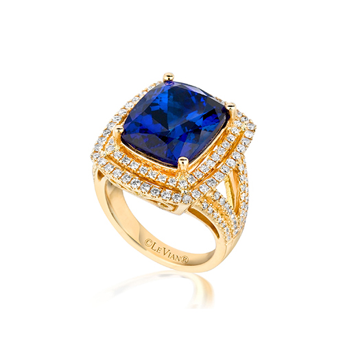 A blue diamond ring will match your girlfrien's eyes.