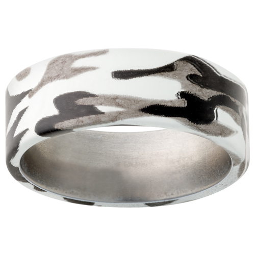 A wedding band in artic design with a lot of whites and greys camo.