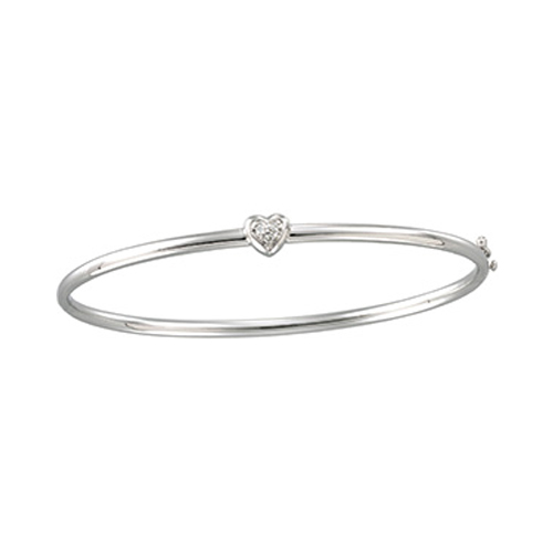 Diamond and a heart adorn this silver bracelet.