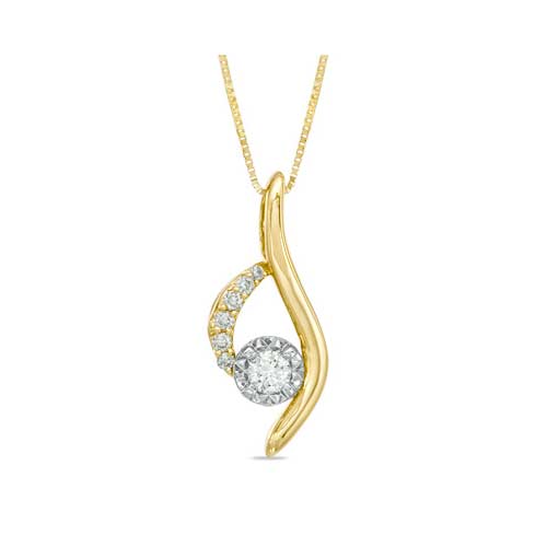 A 14K gold diamond pendant sold at Ben David Jewelers.