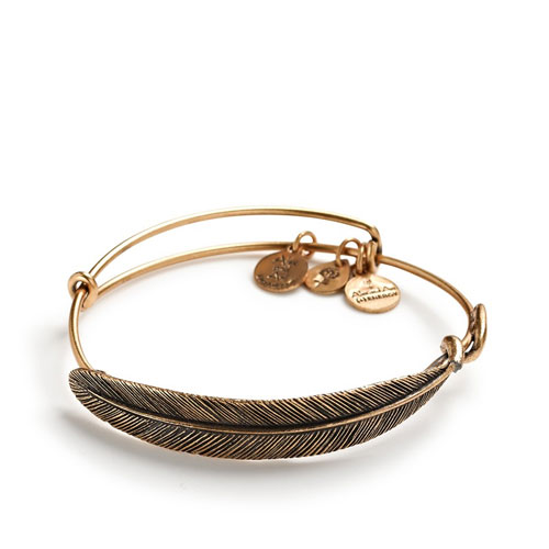 A metal feather bracelet .