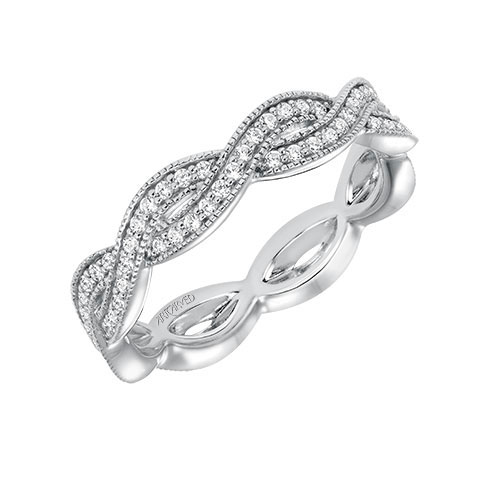 Intertwining ropes of diamonds are featured in this wedding ring.