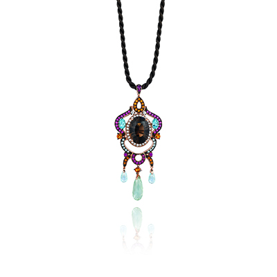 This is a colorful chocolate diamond pendant that has blue and violet diamonds also.