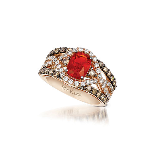 This ring features chocolate, white and red diamonds.