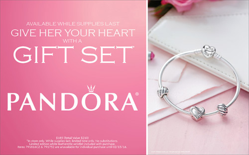 Pandora gift sets for Valentine's Day are on special.