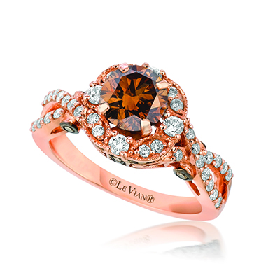 This is a rose gold and chocolate diamond engagement ring.