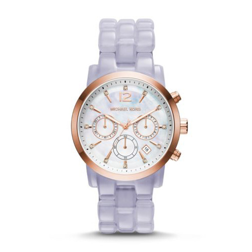 A beautiful lavender colored band is on this Michael Kors watch.