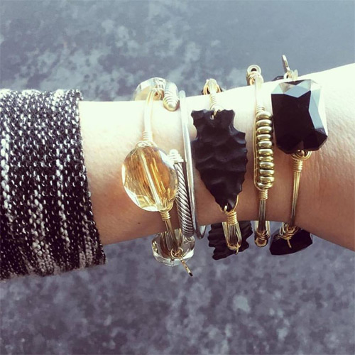 Wire wrap black bracelets by Bourbon and Boweties.