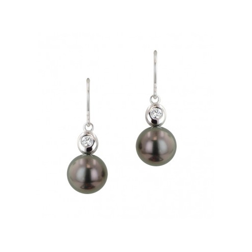 Black Tahitian Pearl and Diamond Earrings by Honora