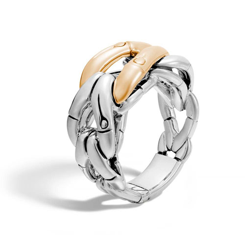 This Bamboo ring features gold and sterling silver intertwined.