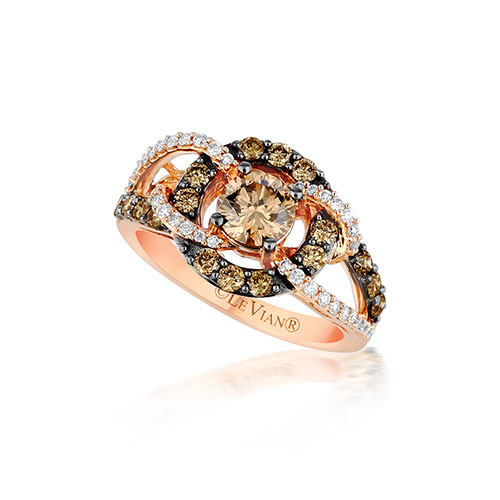 A chocolate and white diamond ring designed by LeVian.