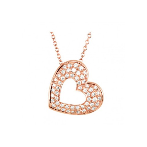 This diamond heart pendant is in rose gold.