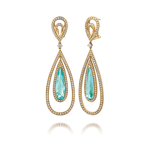 The spectactular earrings can be tried on at Ben David Jewelers.