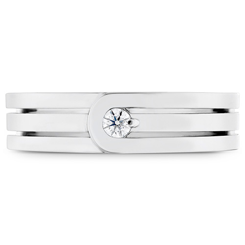 This is a sleek, stylish wedding band with minimal diamonds.