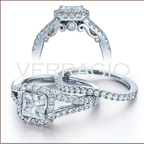 This Princess cut engagement ring is from Verragio.