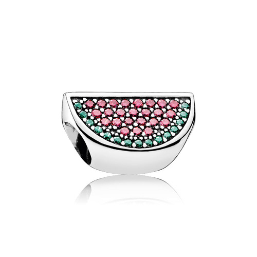 This sterling silver bracelet charm features colorful crystals.