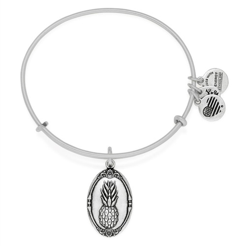 This silver bangle features the Alex and Ani Pineapple Charm.