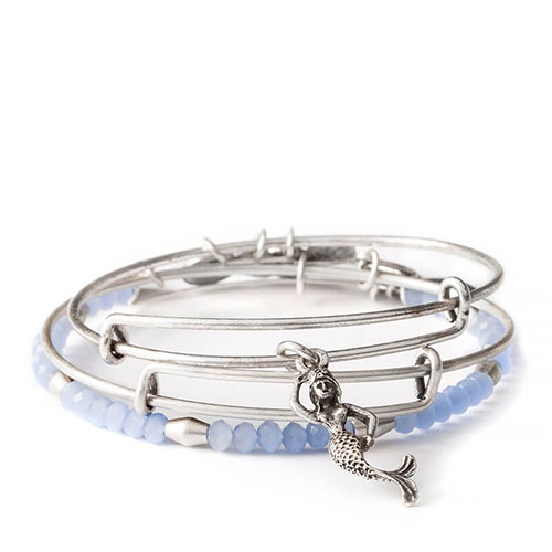 This silver bangle set features a mermaid.