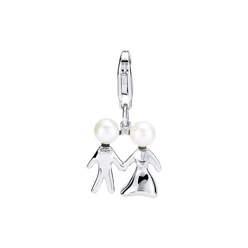 This charm features a silver bride and groom with pearls.