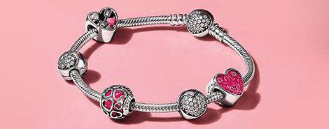 Sterling silver bracelet with Valentine's Day charms makes the perfect gift.