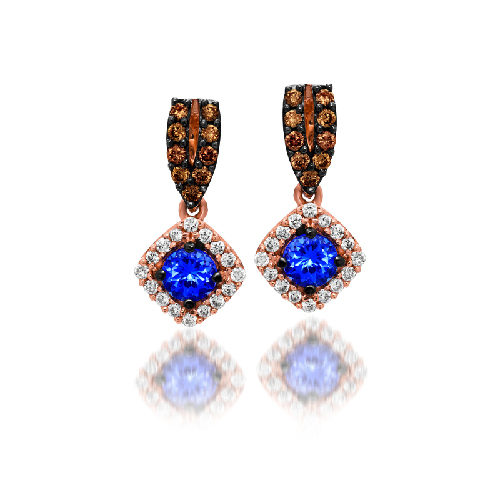 Tanzanite Drop Ear White Diamonds/Choc Diamond Earrings