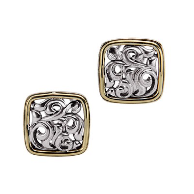 Sterling Silver Square Ivy Stud Earrings
