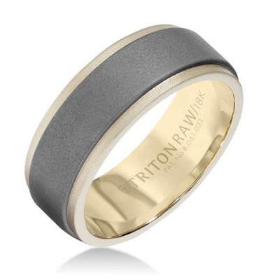 Triton 8mm 'Tungsten Raw' Yellow Gold & Tungsten Band