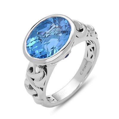 Sterling Silver Ivy Oval Blue Topaz Ring
