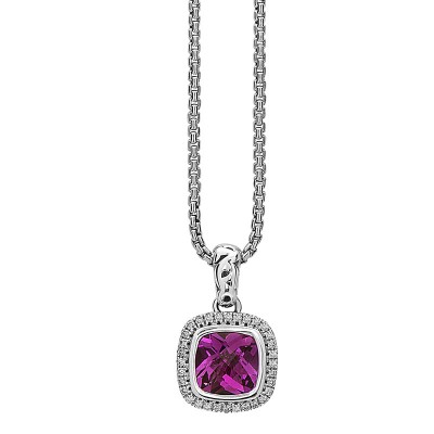 Sterling Silver Ivy Pink Topaz and Diamond Cushion Pendant