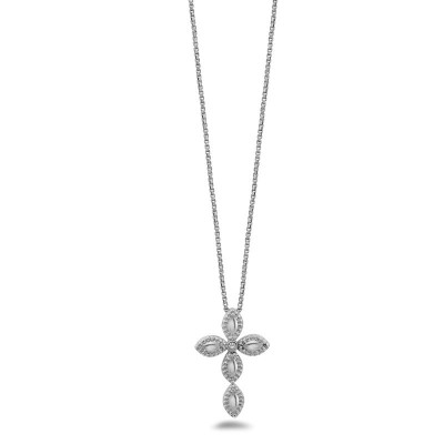 Sterling Silver Firefely Diamond Bead Cross Necklace