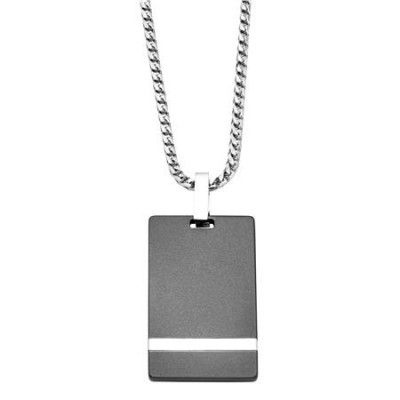 Triton 3mm 'Tungsten Raw' Dog Tag Pendant With Chain