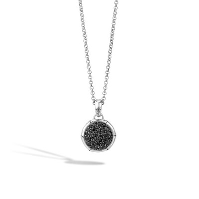 Bamboo Lava Black Sapphire Round Pendant with Chain