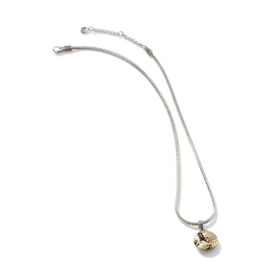 Dot Hammered Gold & Silver Round Pendant- on Chain Necklace (Dia 16.5mm), Size 16-18 Adjustable BG