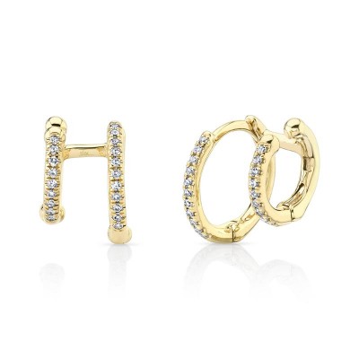 0.12ct 14K Yellow Gold Diamond Double Huggie Earring