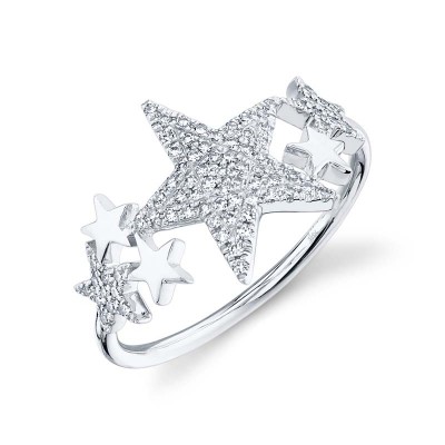 0.19ct 14k White Gold Diamond Pave Star Ring