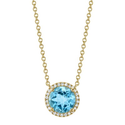 0.08ct Diamond & 1.80ct Blue Topaz 14K Yellow Gold Necklace