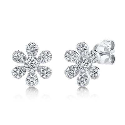 0.29ct 14k White Gold Diamond Flower Stud Earring