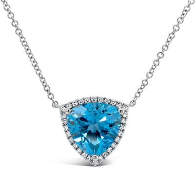 0.09ct Diamond & 3.25ct Blue Topaz 14K White Gold Triangle Necklace