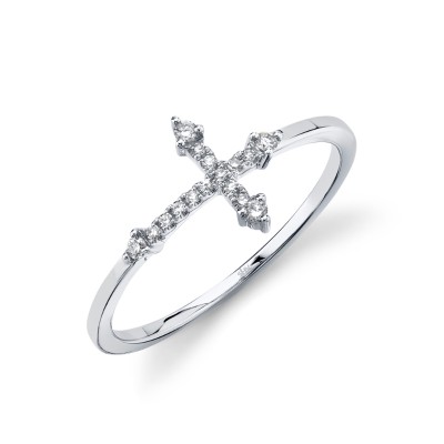 0.09ct 14K White Gold Diamond Cross Ring