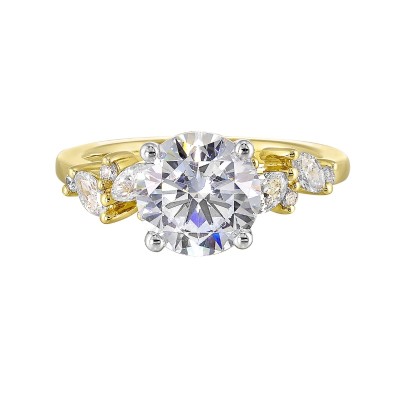 14K White and Yellow Gold Round Center Semi Mount Engagement Ring