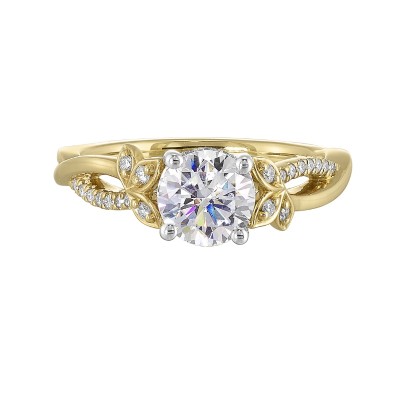 14K White and Yellow Gold Round Center Semi Mount Engagement Ring