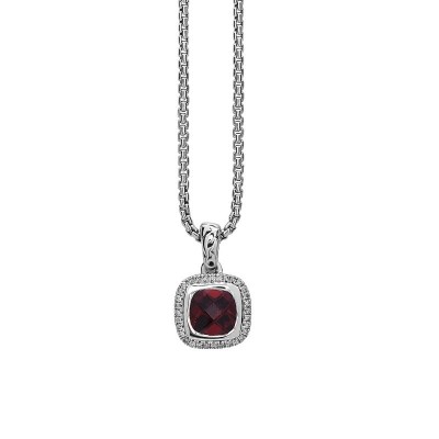 Sterling Silver Ivy Garnet and Diamond Cushion Pendant