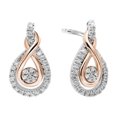 Diamond Swirling Cluster Love Knot Earrings in 14k Yellow Gold &  Sterling Silver  1/5 ctw)