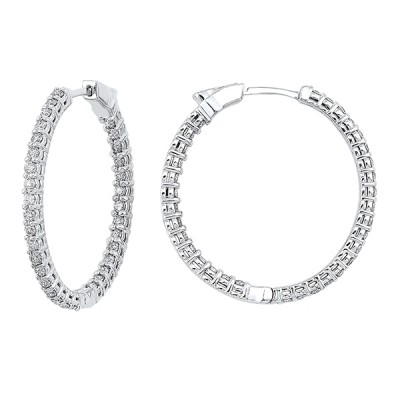 Diamond Inside Out Round 14k White Gold Hoop Earrings (5 ctw)