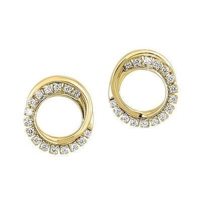 Diamond Double Eternity Circle Stud Earrings in 14k Yellow Gold